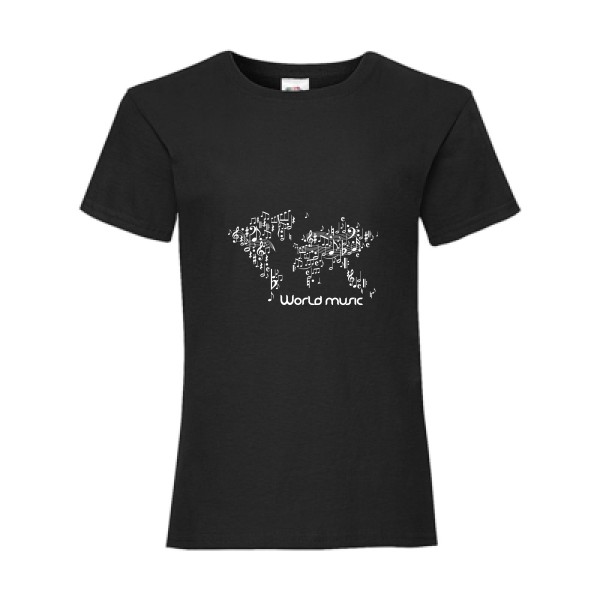 World music - T-shirt enfant musique Enfant - modèle Fruit of the loom - Girls Value Weight T -thème dj musique -