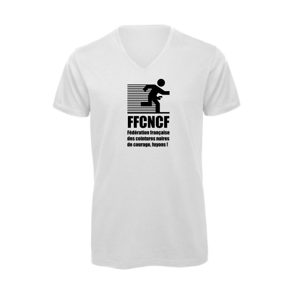  T-shirt bio col V Homme original - Ceinture noire de courage, fuyons ! - 