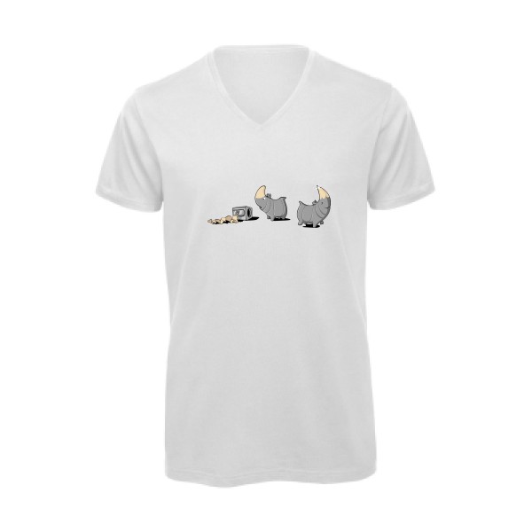 Rhinoféroce - T-shirt bio col V humour potache Homme  -B&C - Inspire V/men - Thème humour noir -