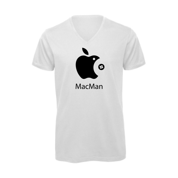 MacMan - T-shirt bio col V vintage pour Homme -modèle B&C - Inspire V/men - thème retro et jeux videos -