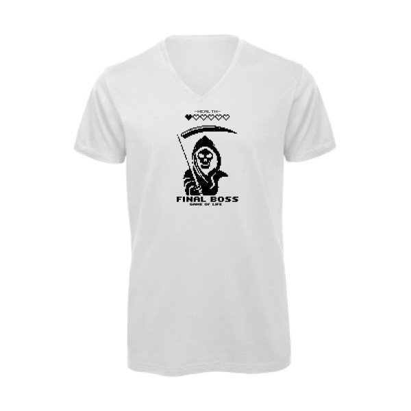 Destination Finale - T-shirt bio col V parodie  pour Homme - modèle B&C - Inspire V/men - thème film vintage et dark side -