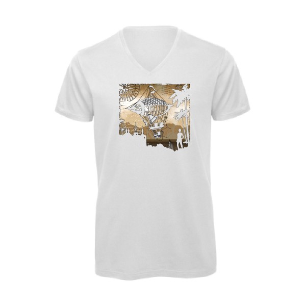 Carnet de voyage - T-shirt bio col V original Homme  -B&C - Inspire V/men - Thème voyage -