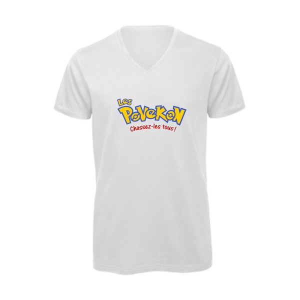 Povekon - T-shirt bio col V drôle Homme - modèle B&C - Inspire V/men -thème parodie pokemon -