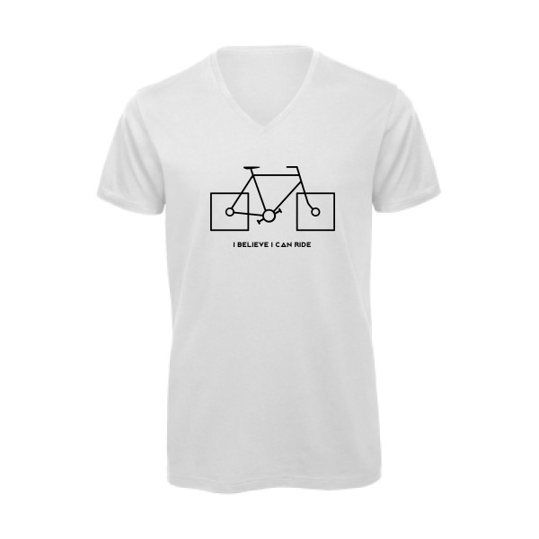I believe I can ride - T-shirt bio col V velo humour Homme - modèle B&C - Inspire V/men -thème humour et vélo -