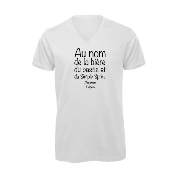 prière de l'apéro - T-shirt bio col V humour pastis Homme - modèle B&C - Inspire V/men -thème parodie pastis et alcool -