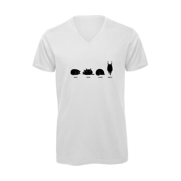 Journée type - T-shirt bio col V cocasse pour Homme -modèle B&C - Inspire V/men - thème chat -