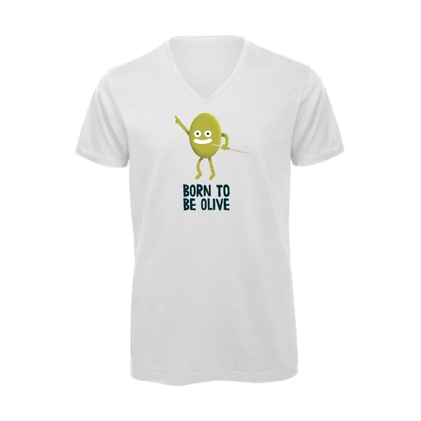Born to be olive - T-shirt bio col V humour potache Homme  -B&C - Inspire V/men - Thème humour et disco -