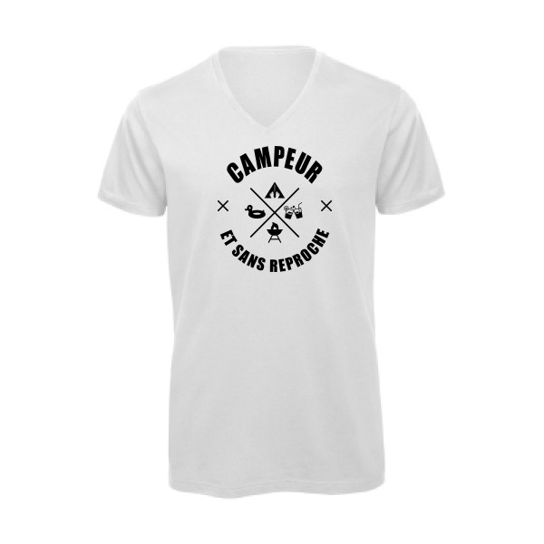 CAMPEUR... - T-shirt bio col V camping Homme - modèle B&C - Inspire V/men -thème humour et scout -