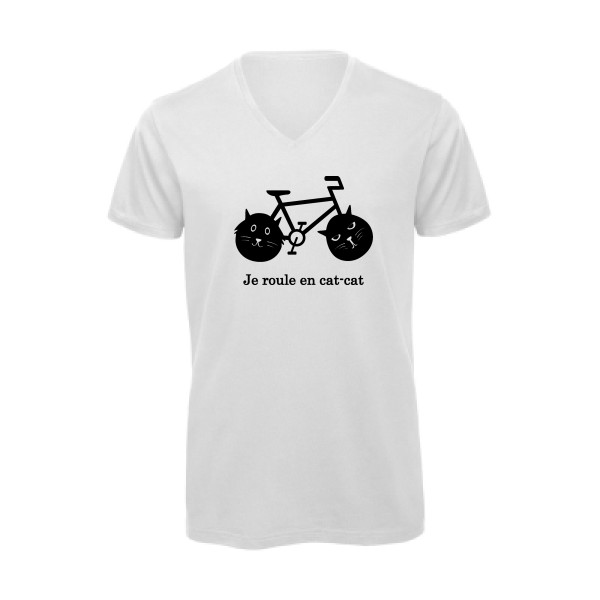 cat-cat bike - T-shirt bio col V humour velo - Thème t shirt  et sweat  original pour  Homme -