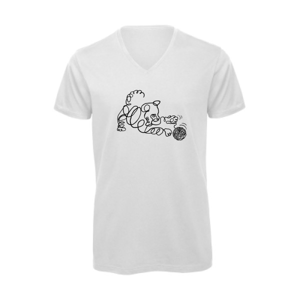 Pelote de chat -T-shirt bio col V rigolo Homme -B&C - Inspire V/men -thème  chat et animaux - 
