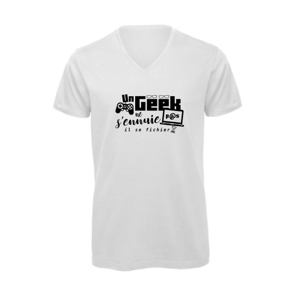 un geek ne s'ennuie pas-T-shirt bio col V -thème Geek et humour -B&C - Inspire V/men -