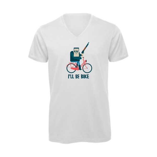I'll be bike -T-shirt bio col V velo humour - Homme -B&C - Inspire V/men -thème humour  - 