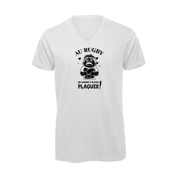 T-shirt bio col V - B&C - Inspire V/men - Au rugby, on apprend à se faire plaquer !