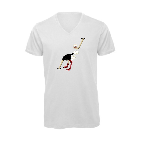 Autruche - T-shirt bio col V burlesque Homme - modèle B&C - Inspire V/men -thème humour et animaux -