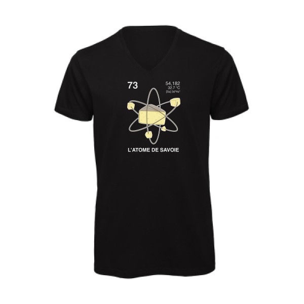 L'Atome de Savoie. - T-shirt bio col V humoristique pour Homme -modèle B&C - Inspire V/men - thème montagne -
