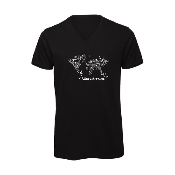 World music - T-shirt bio col V musique Homme - modèle B&C - Inspire V/men -thème dj musique -