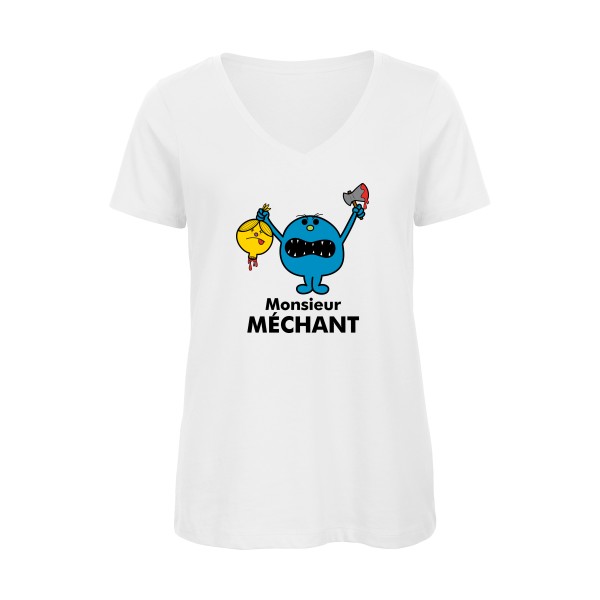 Monsieur Méchant - T-shirt femme bio col V drôle - modèle B&C - Inspire V/women  -thème bande dessinée -