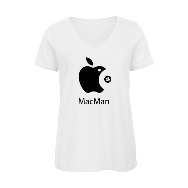 MacMan - T-shirt femme bio col V vintage pour Femme -modèle B&C - Inspire V/women  - thème retro et jeux videos -