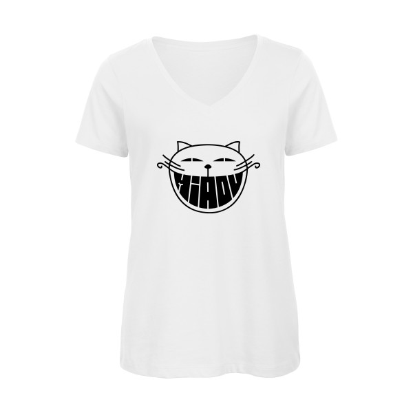 The smiling cat - T-shirt femme bio col V chat -Femme-B&C - Inspire V/women  - thème humour et bd -