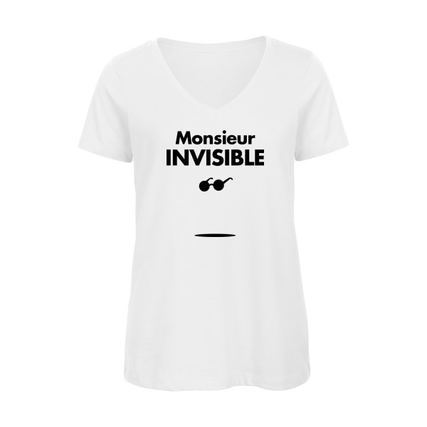 T-shirt femme bio col V Femme original - monsieur INVISIBLE -