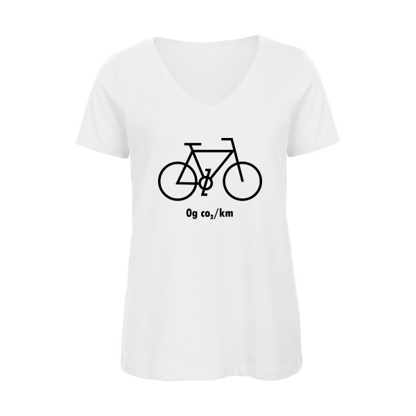 Zéro grammes de CO2 - T-shirt femme bio col V velo humour pour Femme -modèle B&C - Inspire V/women  - thème humour et vélo -