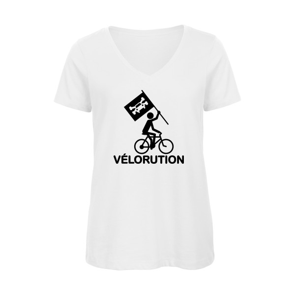 Vélorution- T-shirt femme bio col V Femme - thème velo et humour -B&C - Inspire V/women  -