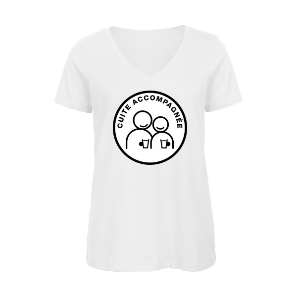 Cuite accompagnée ! - T-shirt femme bio col V comique -Femme -B&C - Inspire V/women  - Thème humour noir et alcool au volant -