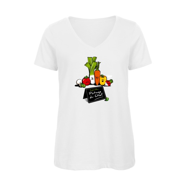 Potage du Chef - T-shirt femme bio col V rigolo Femme - modèle B&C - Inspire V/women  -thème humour cuisine et top chef-