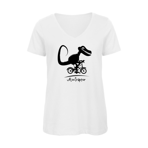 vélociraptor -T-shirt femme bio col V rigolo- Femme -B&C - Inspire V/women  -thème  humour dinausore - 