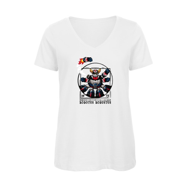 Robotus Robustus - T-shirt femme bio col V rétro pour Femme -modèle B&C - Inspire V/women  - thème parodie et vintage -