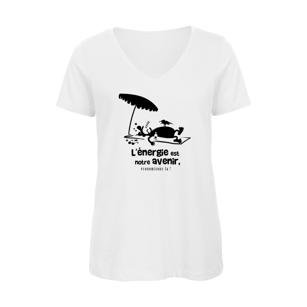 T-shirt femme bio col V à message - Femme- l'énergie est notre avenir -