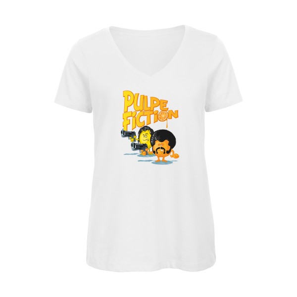 Pulpe Fiction -T-shirt femme bio col V Femme humoristique -B&C - Inspire V/women  -Thème humour et cinéma -