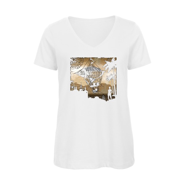 Carnet de voyage - T-shirt femme bio col V original Femme  -B&C - Inspire V/women  - Thème voyage -