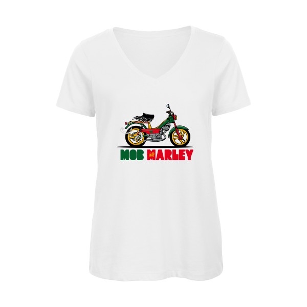 Mob Marley - T-shirt femme bio col V reggae Femme - modèle B&C - Inspire V/women  -thème musique et bob marley -