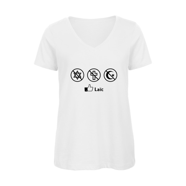 T-shirt femme bio col V geek original Femme  - Laïc - 