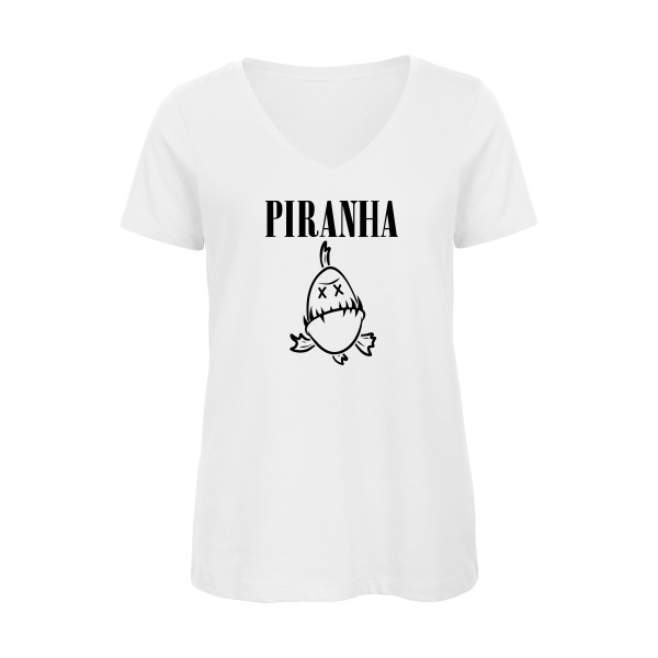 T-shirt femme bio col V original Femme  - Piranha - 