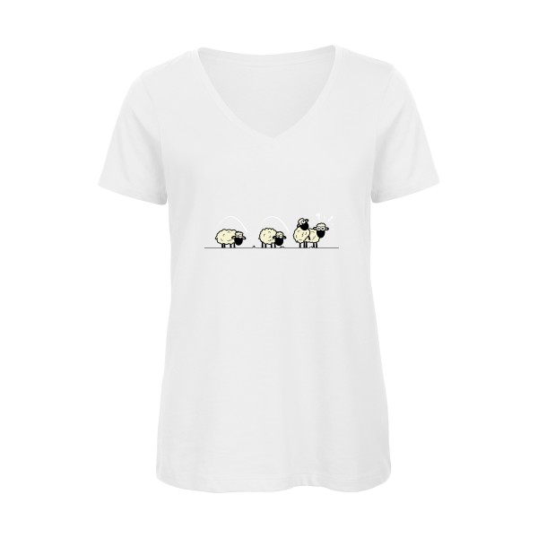 SAUTE MOUTON - T-shirt femme bio col V Femme comique- B&C - Inspire V/women  - thème humour potache