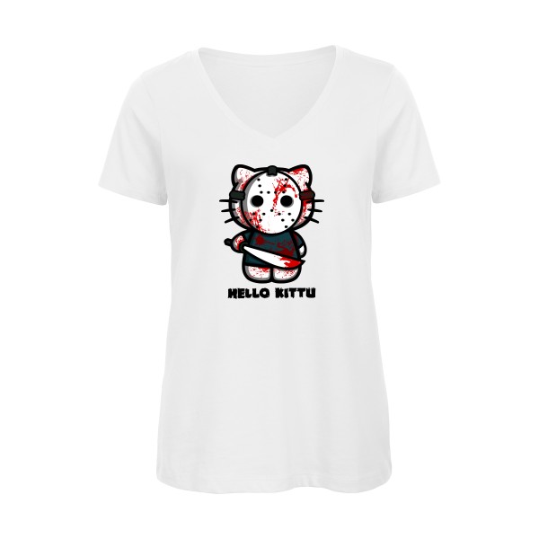 T shirt humour noir-Hello KittU-B&C - Inspire V/women 
