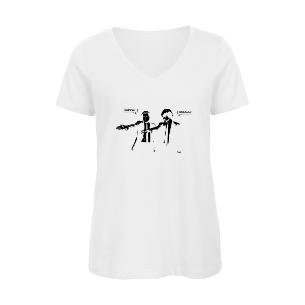 Papier Ciseaux - T-shirt femme bio col V pulp fiction pour Femme -modèle B&C - Inspire V/women  - thème parodie et humour -