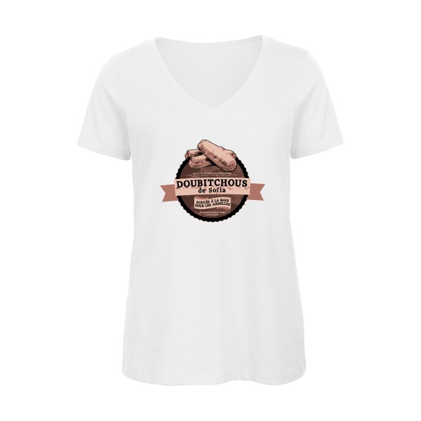 Doubitchous - T-shirt femme bio col V humoristique -Femme -B&C - Inspire V/women  - Thème le pére noël-