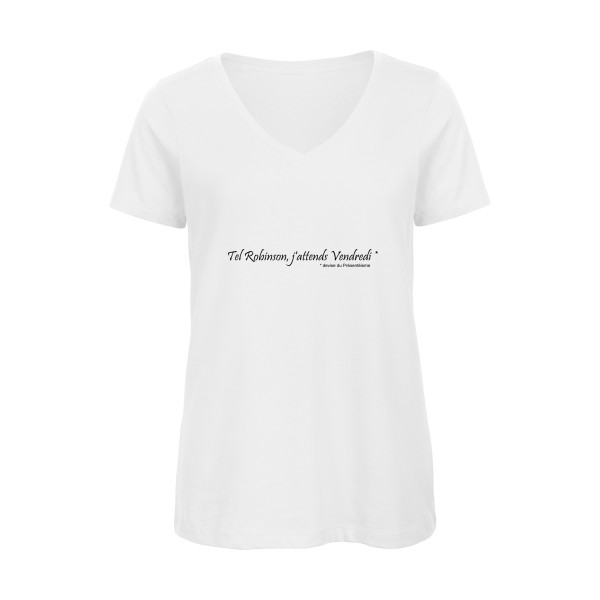 Yes, Vendredi ! - T-shirt femme bio col V  - modèle B&C - Inspire V/women  -thème litterature et humour -