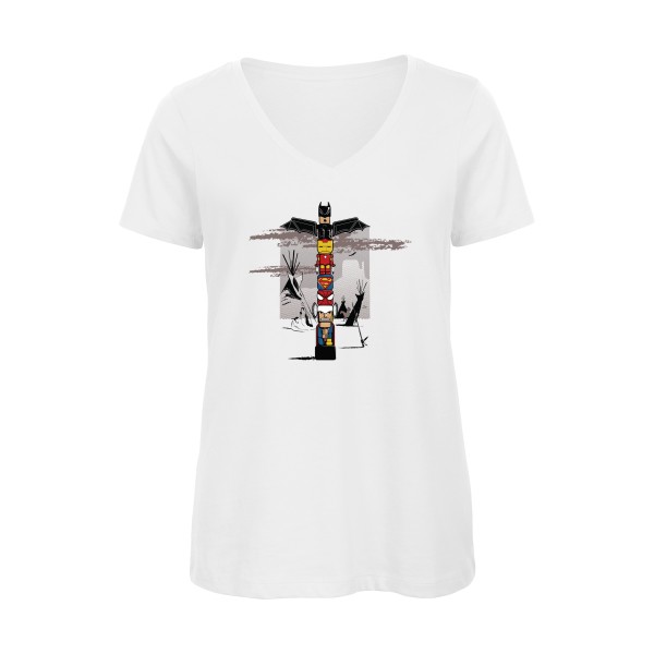 TOTEM - T-shirt femme bio col V super heros Femme - modèle B&C - Inspire V/women  -thème parodie super héros -