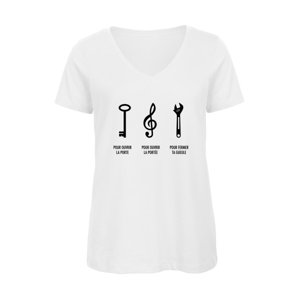 La clé pour.. - modèle B&C - Inspire V/women  - T-shirt femme bio col V original  Femme - thème humour potache -