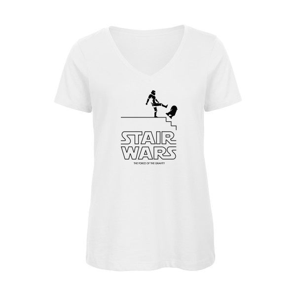STAIR WARS -T-shirt femme bio col V humour Femme -B&C - Inspire V/women  -thème parodie star wars -