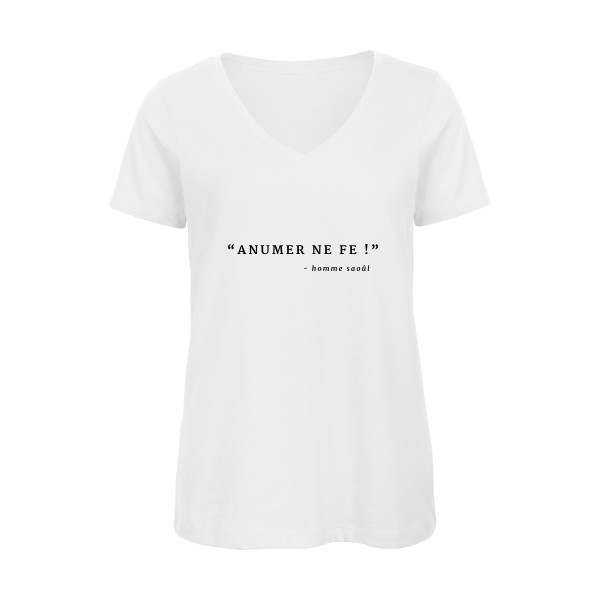 T-shirt femme bio col V original Femme  - ANUMER NE FE! - 