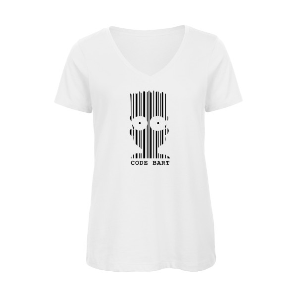 Code Bart - T-shirt femme bio col V dessin animé pour Femme -modèle B&C - Inspire V/women  - thème parodie et série -