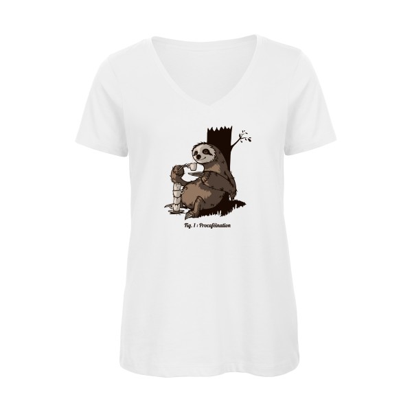 Procaféination -T-shirt femme bio col V animaux  -B&C - Inspire V/women  -thème  humour et bestiole - 