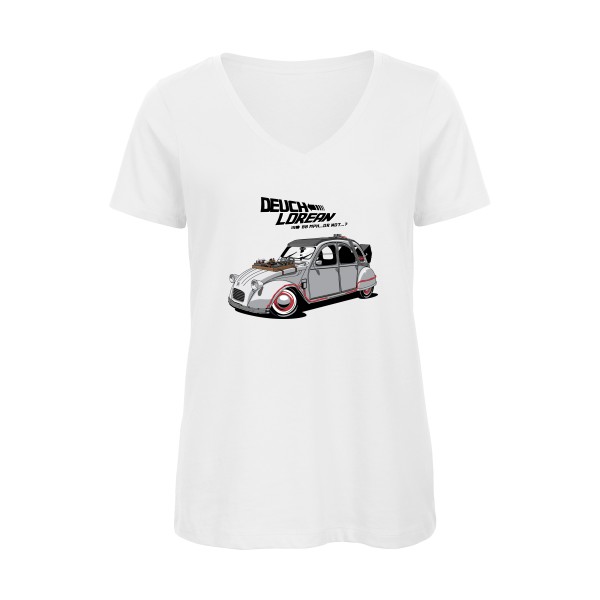 DEUCHLOREAN - T-shirt femme bio col V thème automobile - vêtement original pour  Femme -