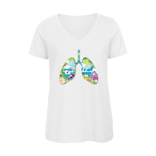  T-shirt femme bio col V Femme original - happy lungs - 
