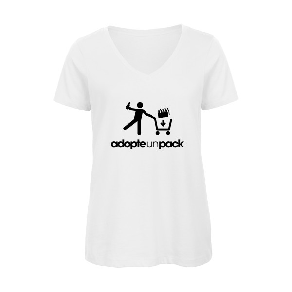 adopte un pack - T-shirt femme bio col V rigolo Femme - modèle B&C - Inspire V/women  -thème humour alcool -